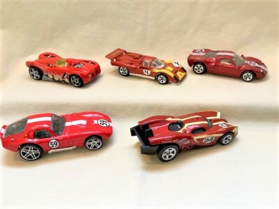 Lot of 5 Red Hot Wheels Car: Ferrari 512M, 16 Angels, Shelby Cobra, Ford GT, H24