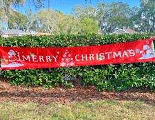 Large "Merry Christmas" Red Horizontal Banner Santa Snowman Metal Grommets