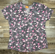 Women's Barco scrub top S gray pink breast cancer ribbon Nurse Medical
