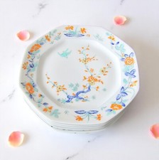 Limoges Lafarge. 6 assiettes à dessert en porcelaine modèle Chants d'Oiseaux