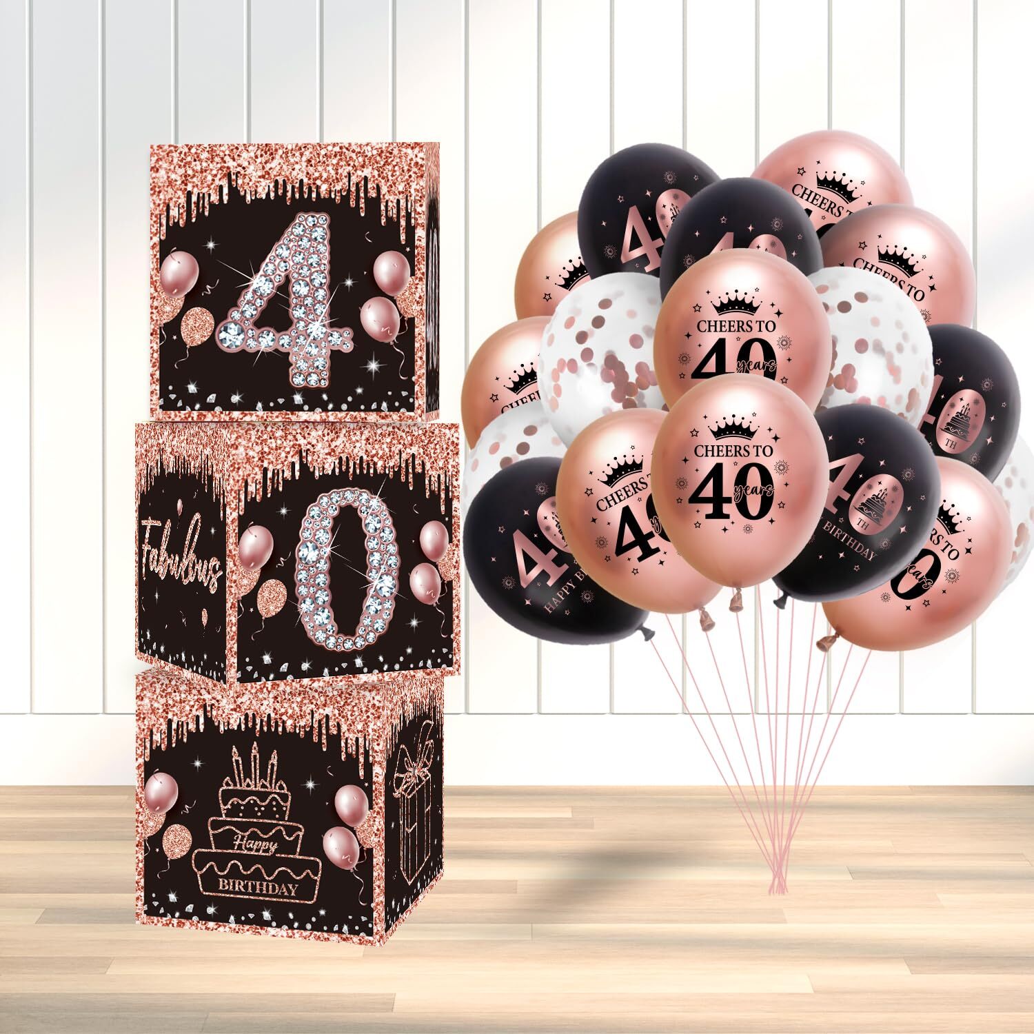 HAKOTI 40th Birthday Decorations Boxes for Women-3Pcs 40th Black and Rose Gol...