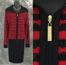 BEAUTIFUL St John knit red black suit blazer size L 12 14