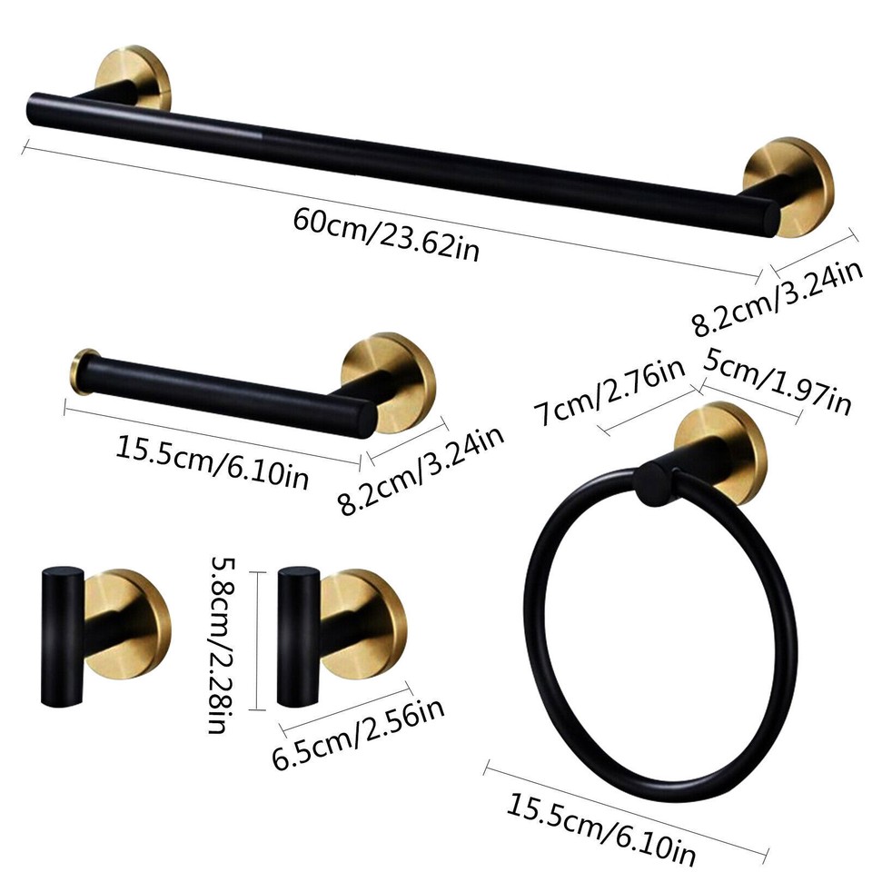 5pcs Bathroom Bath Hardware Accessories Set Towel Bar Kit Matte Black