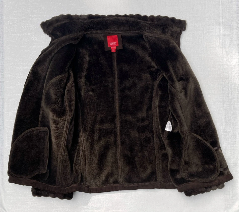 Vintage ESPRIT IMITACIÓN GAMUZA/ABRIGO DE PIEL/CHAQUETA MARRÓN OSCURO MUJER L Foto 2 de 4
