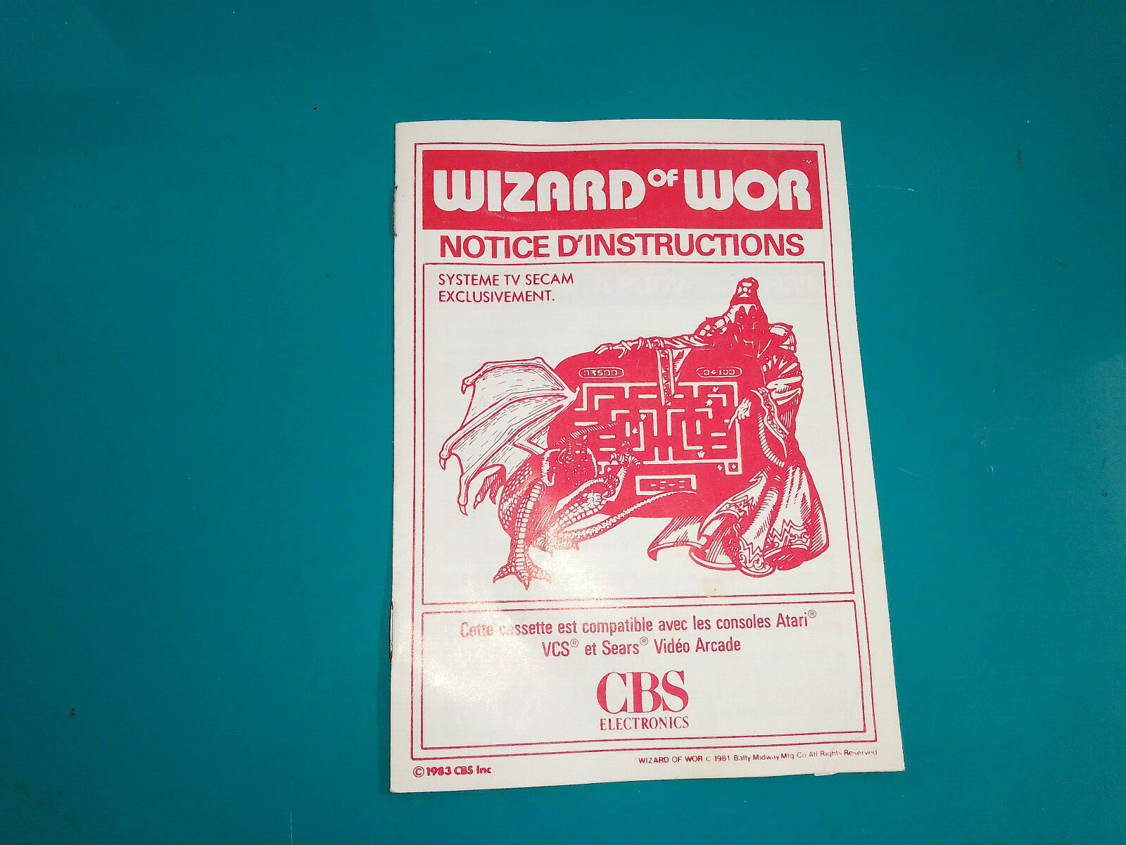 Atari 2600/7800 Jeu Game video Wizard of Wor CBS notice d'instruction