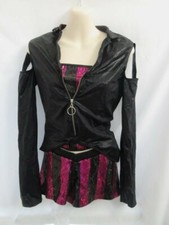 Hot Pink Black Sequin Leather Biker Rock N Roll Dance Costume MA Medium Adult