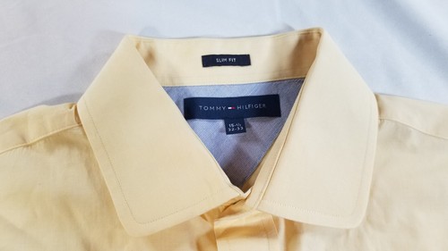 Camisa Tommy Hilfiger para Hombre Mangas Largas Calce Ajustado Amarillo Talla 15 1/2 32-33 - Imagen 6 de 8
