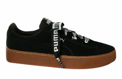 Puma Vikky Ribbon Bold Lace Up Womens Black Trainers Soft Foam 365314 01  B11C | eBay
