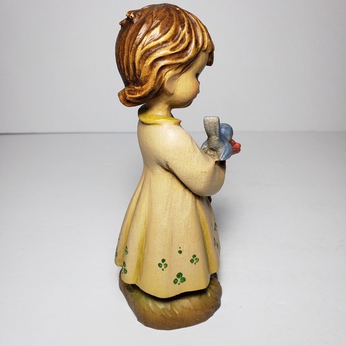ANRI Italy 6" Wood Carved Girl with Bird & Flower Figurine 60/2250 Limited - Picture 7 of 11