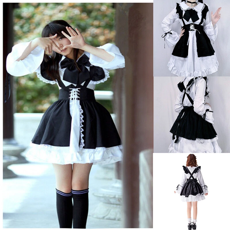 Maid Outfit Lolita Dress Cute Anime Apron Cosplay Maid Dress Uniform Costume