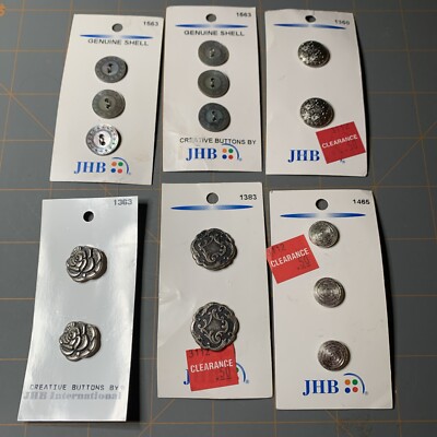 JHB Buttons- Vintage Silver Metal Sewing Genuine Shell Roses