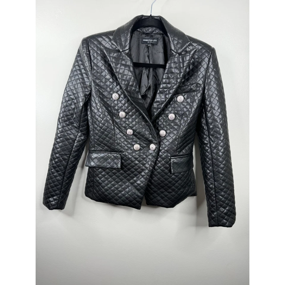 Generation Love Angie Quilted Vegan Leather Blazer Jacket Diamond Quilted XS NWT - Image 4 of 4