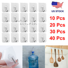 10/20/30/40 Pcs Adhesive Sticky Hooks Heavy Duty Wall Seamless Hooks Hangers US