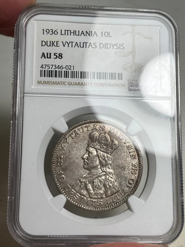 1936 Lithuania 10 Litu - NGC AU58 - Vytautas the Great