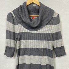 Liv Women’s Sweater Dress Midi L Gray Striped Cowl Neck 3/4 Sleeve Warm Stretch