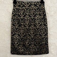 Vintage 80s Jean Louis Scherrer Black Gold Metallic Cocktail Pencil Skirt 38 S