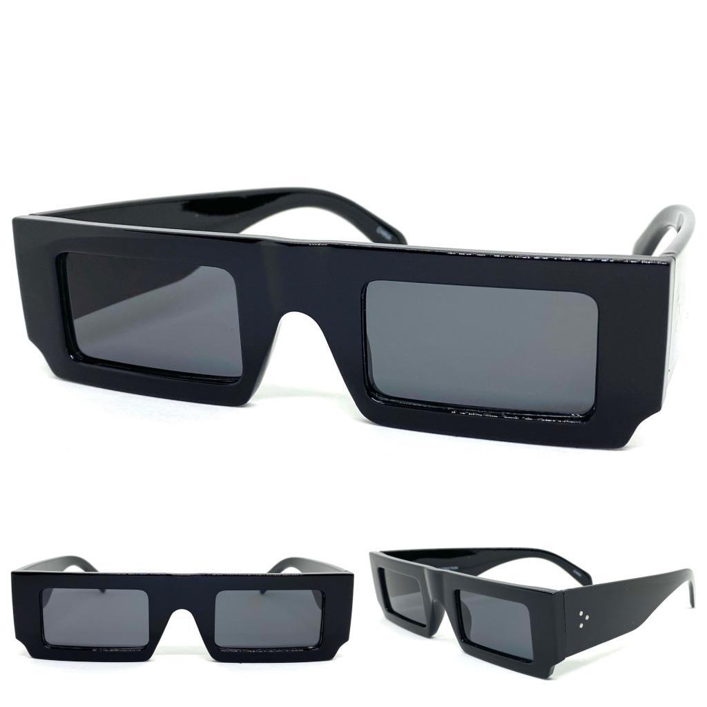 Classic Vintage Retro Club Rave Party SUN GLASSES Thick Rectangular Black  Frame