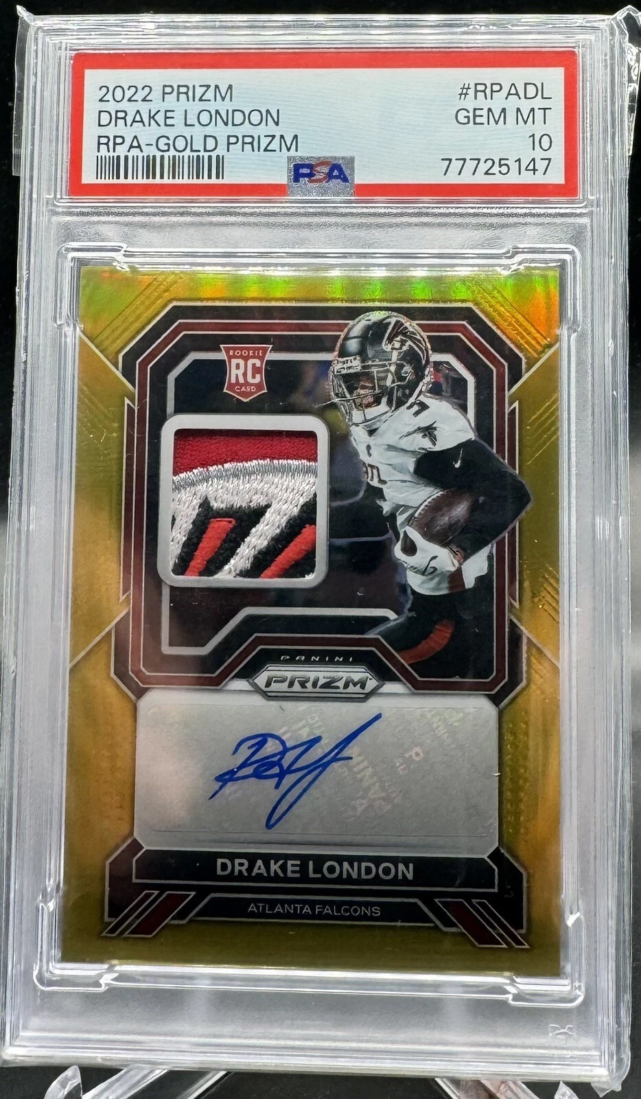 Drake London Panini Prizm Rookie Patch Autographs #RPADL Gold Prizm