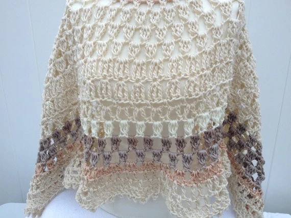 Long Poncho Circular Asymmetric Shawl Crochet Unbalanced Design Printed Pattern - Image 2 of 4