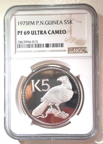 1975 FM PAPUA NEW GUINEA, SILVER 5 KINA -- NGC PF 69