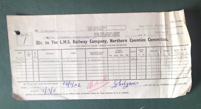 LMS Railway Co Rechnung für Pferdekutsche M395