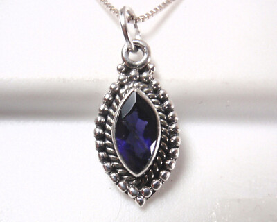 Faceted Iolite with Dotted Silver Accents 925 Sterling Pendant Very Small