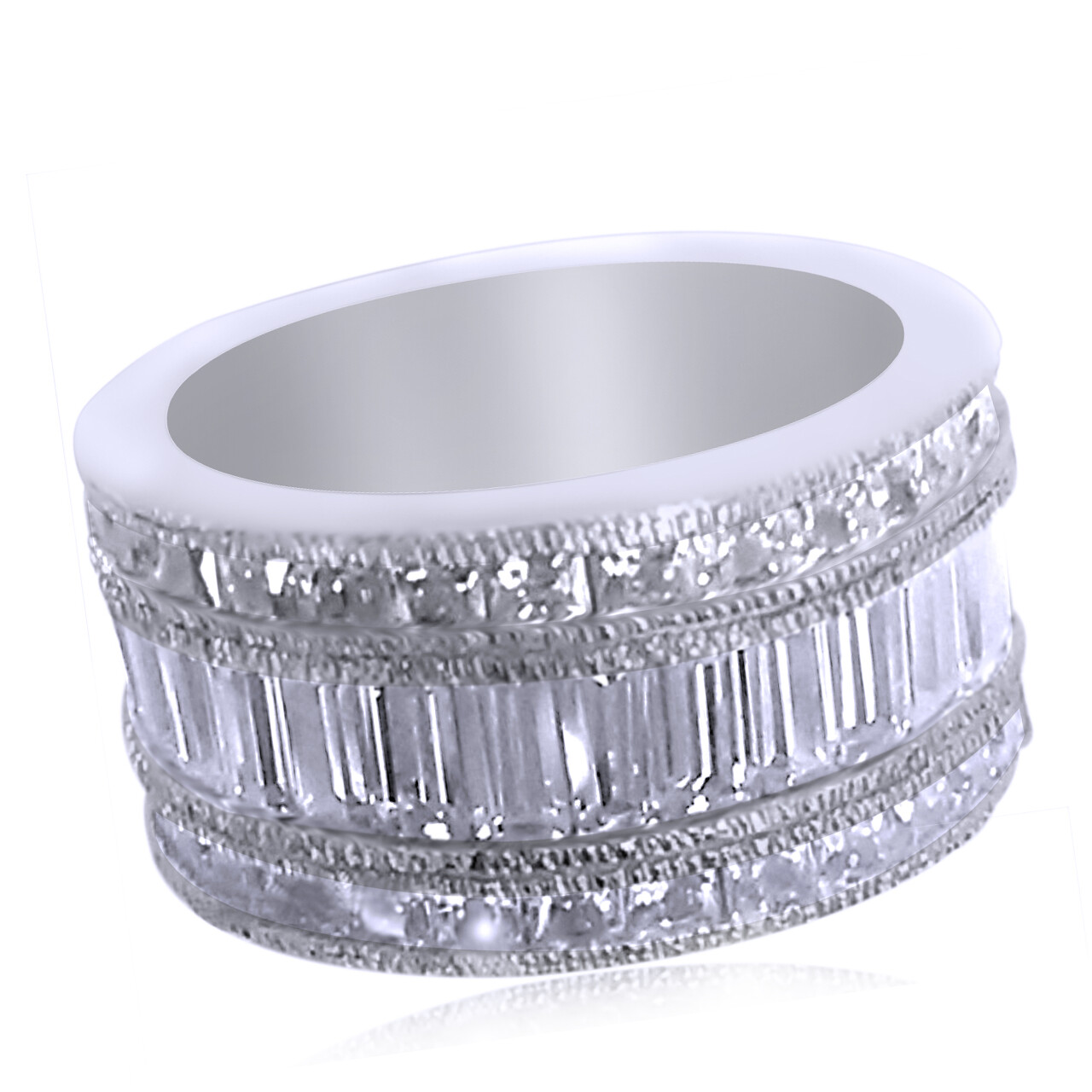 14K White Gold Plated Emerald & Princess Cut Wedding Ring Band in Real Silver