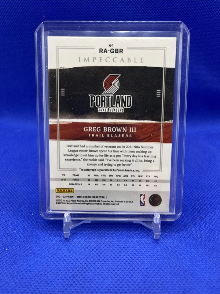 2021-22 Panini Impeccable Greg Brown III ON CARD RED Auto 69/88 🔥 - Image 2 of 2