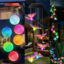 Solar LED Color Changing Wind Chimes Light Hummingbird Garden Hanging Decro Lamp