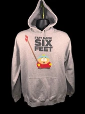 South Park Cartman Stay Back Six Feet 2020 Gray Long Sleeve Hoodie Size Large
