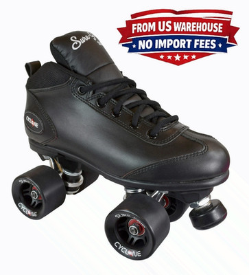 Sure-Grip Cyclone Roller Skates Black Size 6 Quad Speed Skates Rock Nylon Plate