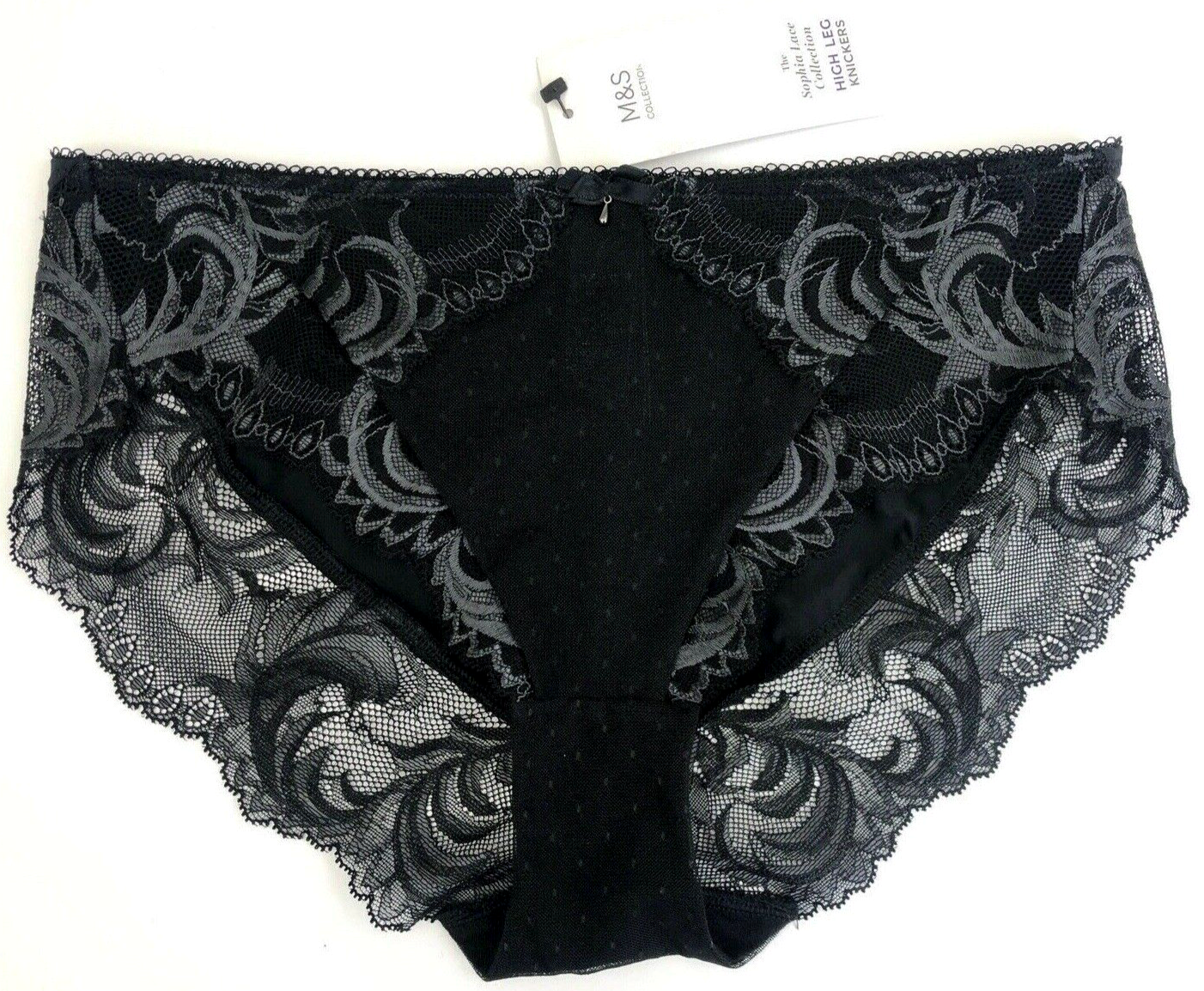 UK 6 - Marks & Spencer Lace High Leg Knickers BLACK BNWT