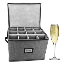 Champagne Flute Storage with Dividers, Hard Shell China Storage Containers, H...