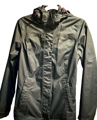 Decathlon Women s M Black Waterproof Full Zip Removable Hood Rain Hiking Jacket