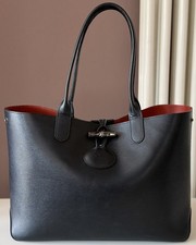 Longchamp Roseau Reversible Tasche aus Leder – Schwarz/Rot ✨ Staubbeutel ✨ TOP!