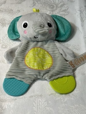 Bright Starts 9 Inch Flat Gray Elephant Lovey Teether Crinkles Mended Soft Clean