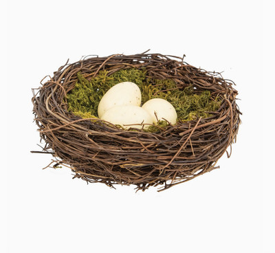 NEW BIRD NEST Moss & CREAM EGGS MOSSY 5.5'' Primitive Farmhouse Tiered Tray