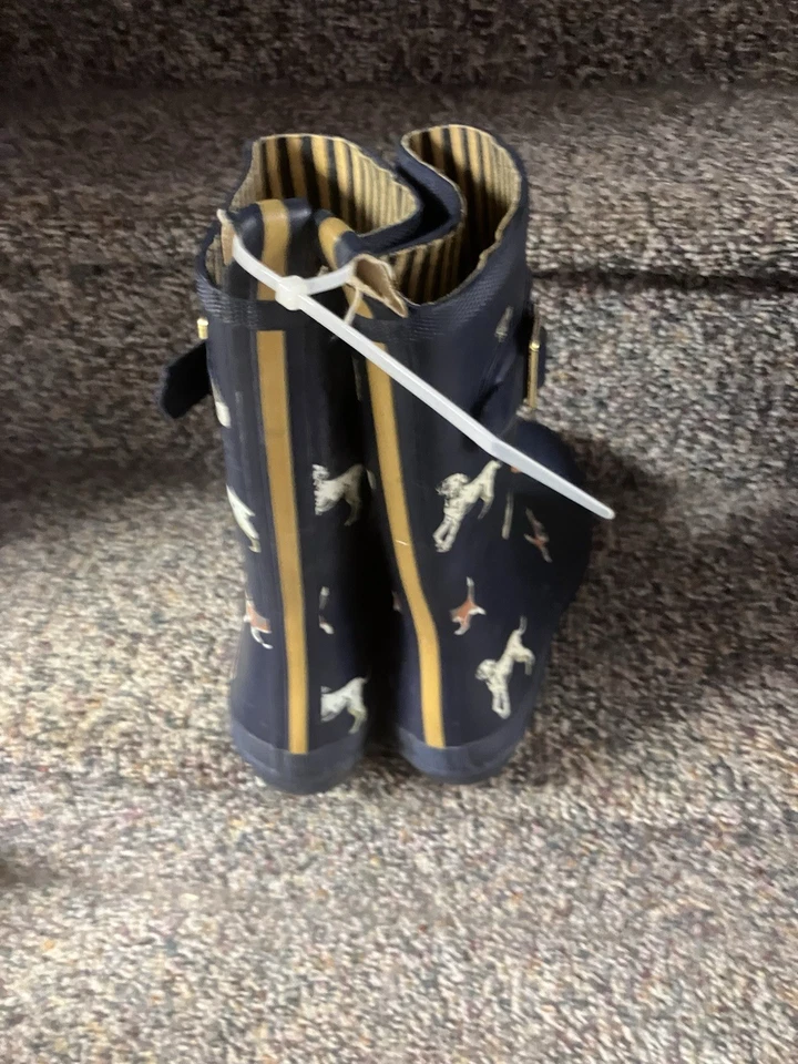 Botas de lluvia estampadas Joules para mujeres niñas perros talla US 7 azul marino en muy buen estado Foto 2 de 4