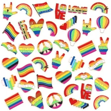 60Pcs Pride Pins, Rainbow Pins Bulk Enamel LGBTQ Lapel Pin Gay Pride Heart Fl...