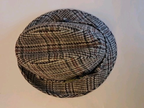 Dobbs Hand Woven Hat Size 7 Harris Tweed Scottish Men's Vintage Plaid Feather - Picture 7 of 13