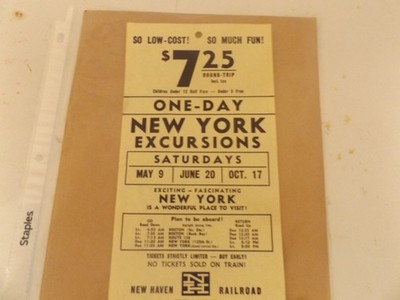 New Haven Railroad Broadside One-Day Excursion New York 1959