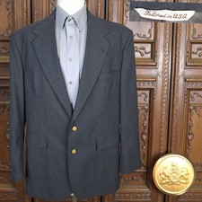 Stafford Vintage Blazer Mens 46R Gray with Gold Buttons Made in USA
