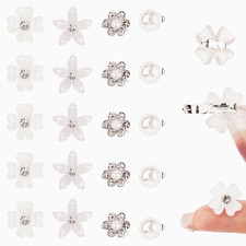 20Pcs Mini Clips for Hair White Flower Hair Clips with Rhinestone