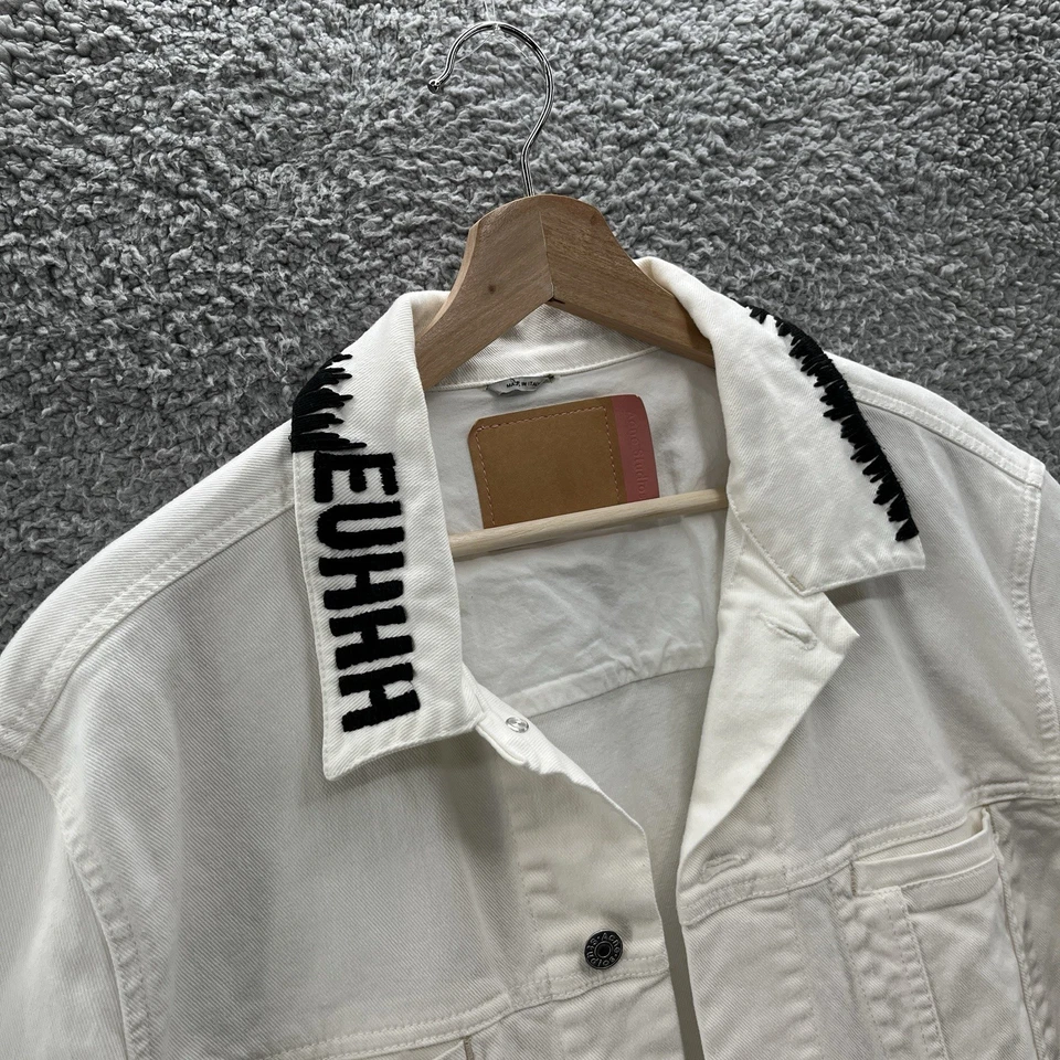 Jaqueta jeans masculina grande branca bordada caminhoneiro Acne Studios Bla Konst - Imagem 3 de 4