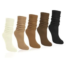  5 Pairs Slouchy Socks One Size Black Coffee Milky White Light Khaki Dark Khaki