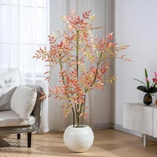 4.6ft Faux Tree Artificial Nandina Tree Artificial Indoor Plants Realistic Fa...