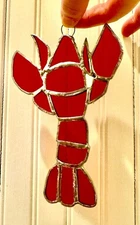 Handmade Stained Glass Red Lobster Suncatcher 7”L