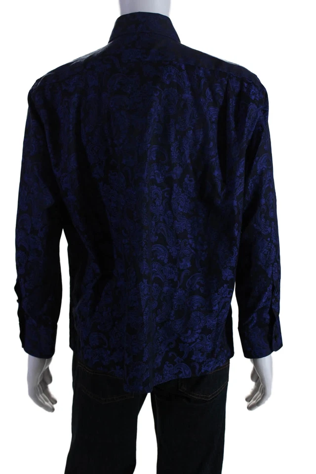 Camisa de vestir floral con cuello frontal con botones DUCHAMP para hombre azul negro talla 17,5 Foto 3 de 4