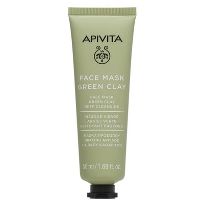 Apivita Face Mask Green Clay Deep Cleansing,50ml,Chamomile, Aloe, 91% Natural