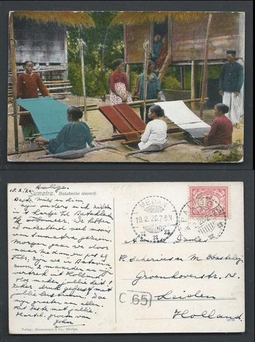 Batak Women weaving Fabric Hennemann Balige Sumatra Indonesia stamp 1920